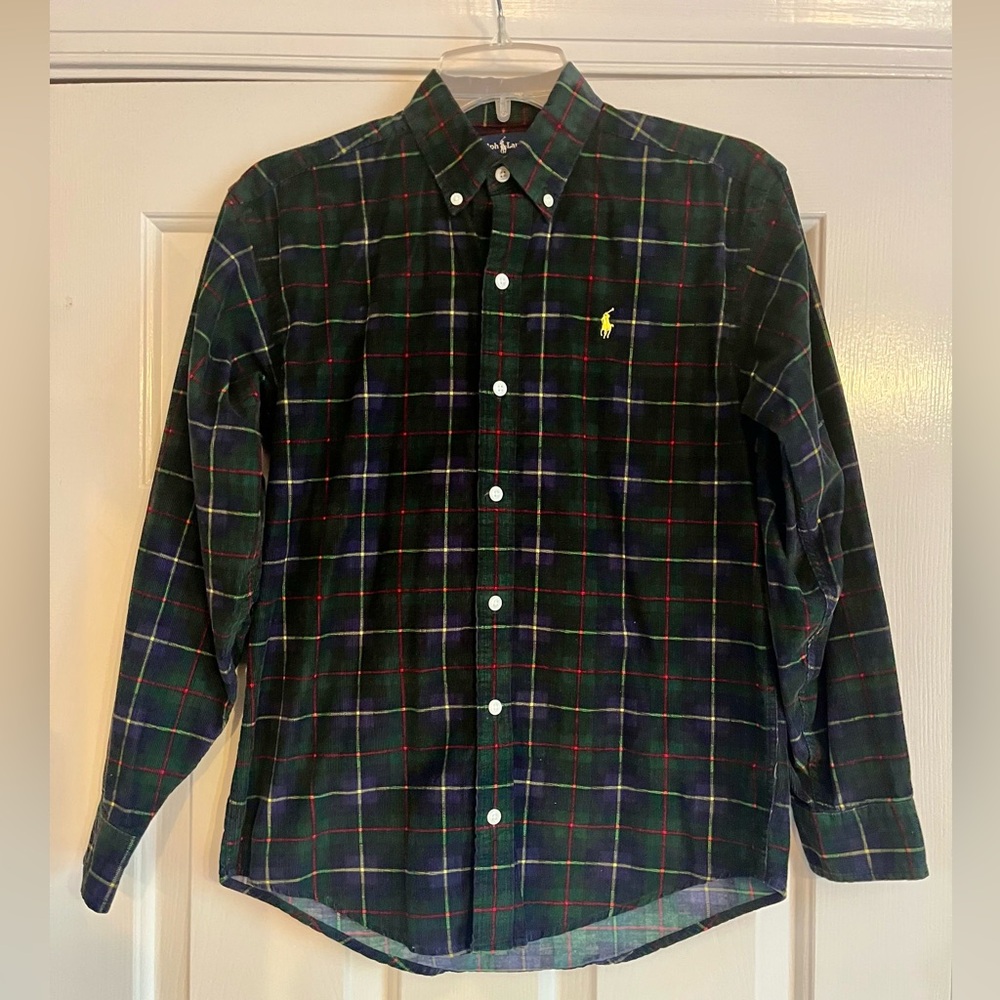 RALPH LAUREN corduroy plaid shirt M 12 14